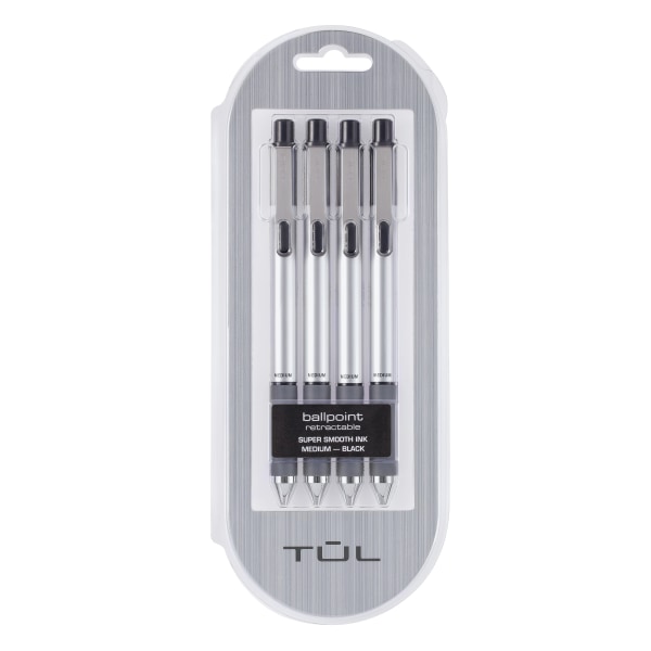 TUL BP Series Retractable Ballpoint Pens, Medium Point, 1.0 mm, Silver Barrel, Black Ink, Pack Of 4 Pens - OM05325 - Office Supplies Get accuracy and control in an ergonomic design wi sku OM05325