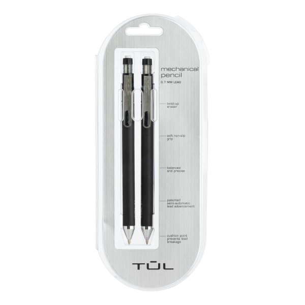 TUL Mechanical Pencils, 0.7mm, Black Barrel, Pack Of 2 Pencils