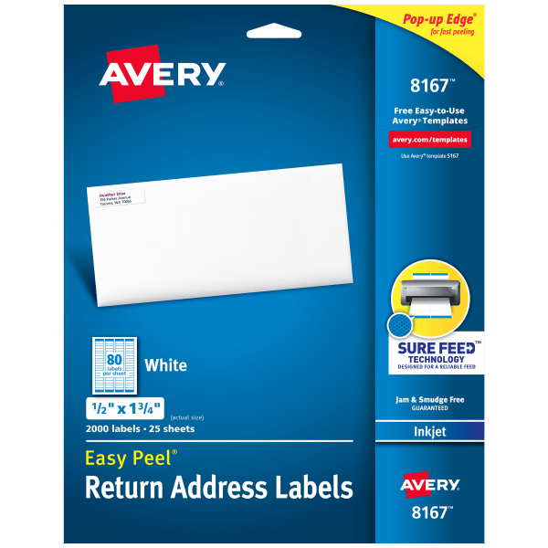 avery easy peel return address labels  1/2 x1-3/4  2 000 labels (8167)