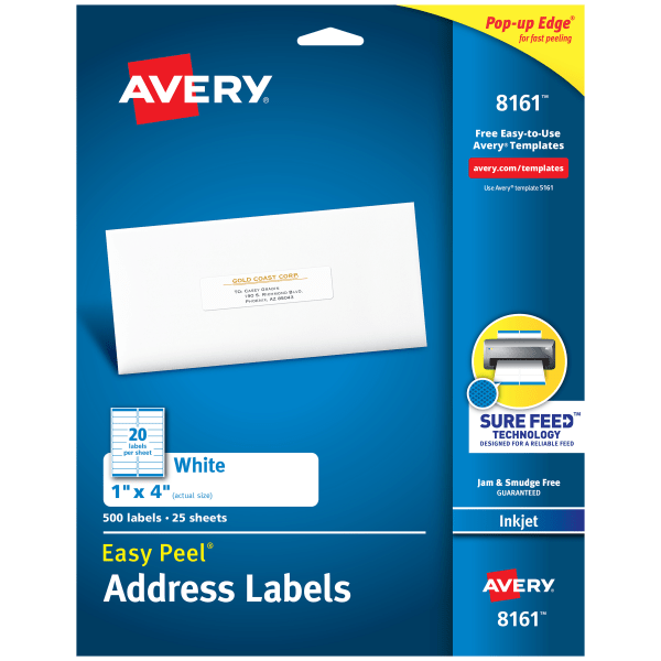 avery easy peel address labels  1  x 4   500 labels (8161)