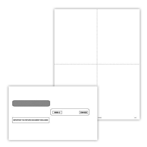 ComplyRight® W-2/1099 Blank Tax Forms With Envelopes, Recipient Copy Only (No Backer), 4-Up (Box), 8-1/2"" x 11"", Pack Of 50 -  5221EOD