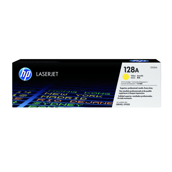 HP 128A Yellow Standard Yield Toner Cartridge, Prints Up to 1,300 pages (CE322A) | Quill