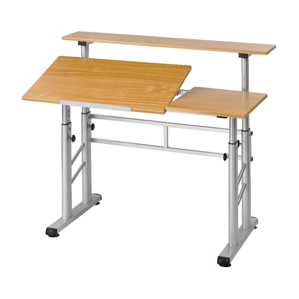 Safco� Height-Adjustable Split-Level Drafting Table, Medium Oak