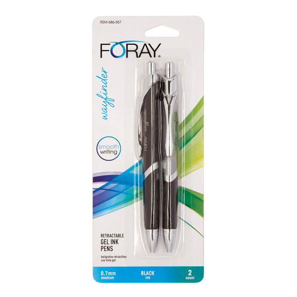 FORAY Wayfinder Retractable Ballpoint Gel Pens, 0.7 mm, Fine Point