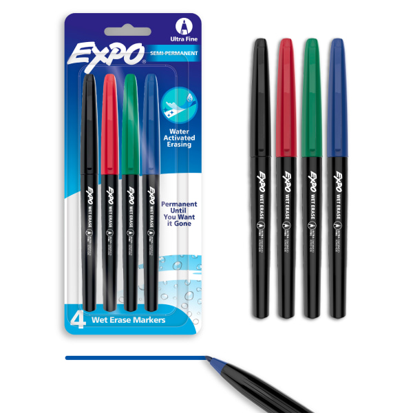 UPC 071641160743 product image for EXPO® Vis-a-Vis® Wet-Erase Fine-Tip Markers, Assorted Colors, Pack Of 4 | upcitemdb.com