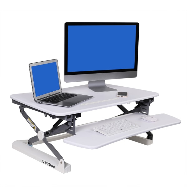 FlexiSpot Height-Adjustable Standing Desk Riser With Removable Keyboard Tray, 19-7/10""H x 35""W x 23""D, White -  M2W
