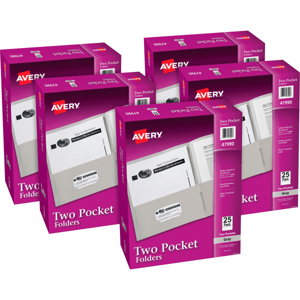 Avery® Letter Pocket Folder - 8 1/2"" x 11"" - 40 Sheet Capacity - 2 Internal Pocket(s) - Embossed Paper - Gray - 125 / Carton -  47990CT
