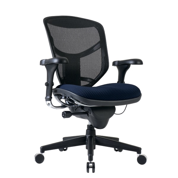 WorkPro® Quantum 9000 Series Ergonomic Mesh/Premium Fabric Mid-Back Chair, Black/Navy, BIFMA Compliant -  VQUANTUMAS90804