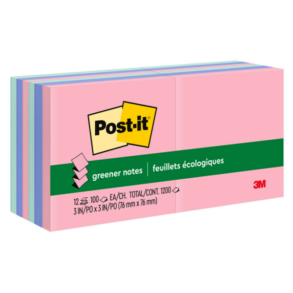 Photos - Self-Stick Notes Post-it Greener Pop Up Notes, 12 Pads, 3 in x 3 in, 100 Recycled, Clean Re 