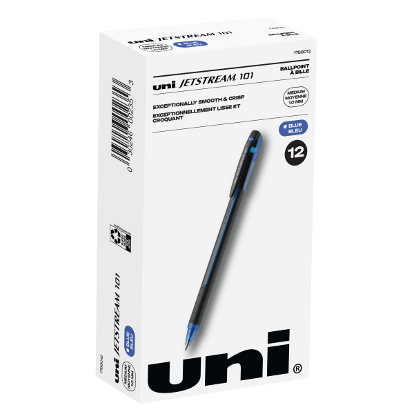uni-ball® Jetstream™ 101 Rollerball Pens, Medium Point, 1.0mm, Assorted Barrels, Blue Ink, Pack Of 12 -  1768012
