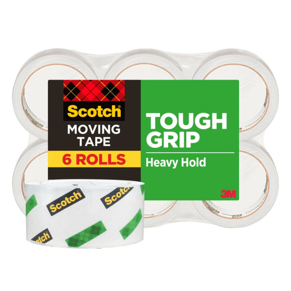 Scotch® Tough Grip Moving Packing Tape, 1-7/8" x 43.7 Yd., Clear, Pack Of 6 Rolls