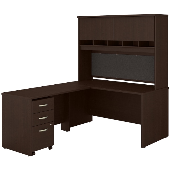 Bush Business Furniture Components 60"W L-Shaped Desk With Hutch And Mobile File Cabinet, Mocha Cherry, Standard Delivery