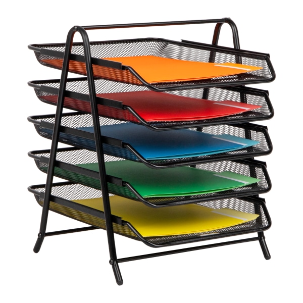 Mind Reader 5-Tier Paper Tray and 10 File Folders Desktop Organizer, 14-1/2"H x 14"W x 11-3/4"D, Black