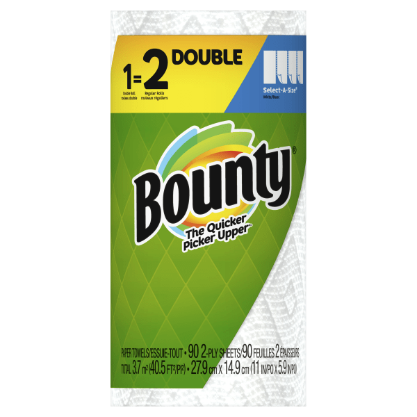 Bounty Select-A-Size 2 Ply Paper Towels, Double Roll, White, 90 Sheets Per Roll,  1 Count, 24 per case (box damaged )