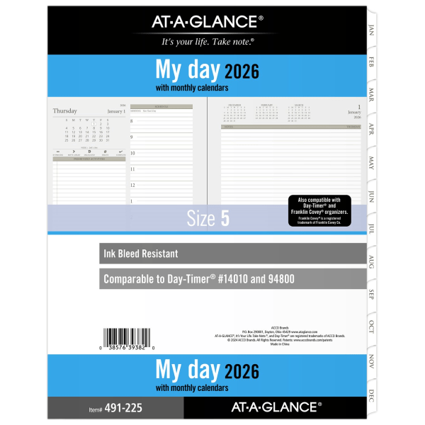 AT-A-GLANCE 2026 Daily Planner Two Pages Per Day Refill Loose-Leaf Folio Size 8