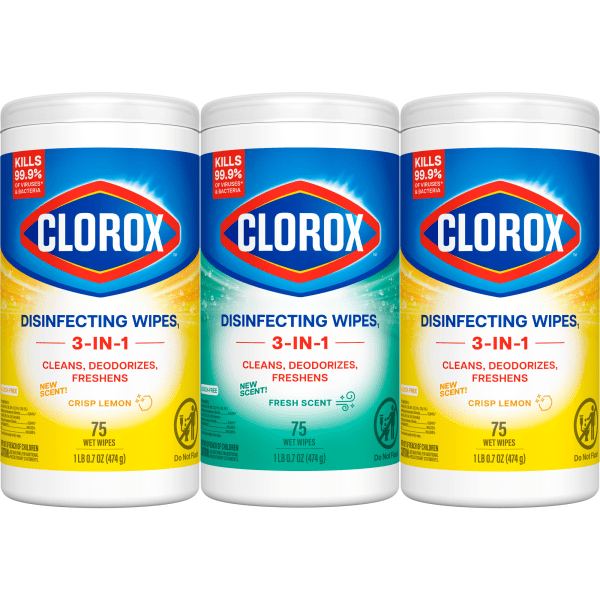 Clorox Disinfecting Cleaning Wipes Variety Pack Fresh Scent and Crisp Lemon 75 Count Each Pack of 3 60379 Clorox Disinfecting Cleaning Wipes Variety Pack Fresh Scent and Crisp Lemon 75 Count Each Pack of 3 60379