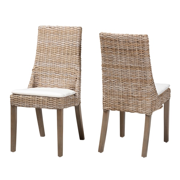 Photos - Dining Table Pari Baxton Studio Toby Modern Bohemian Dining Chairs, White/Graywash/Brown, Set Of 2 Chairs 2721-12795