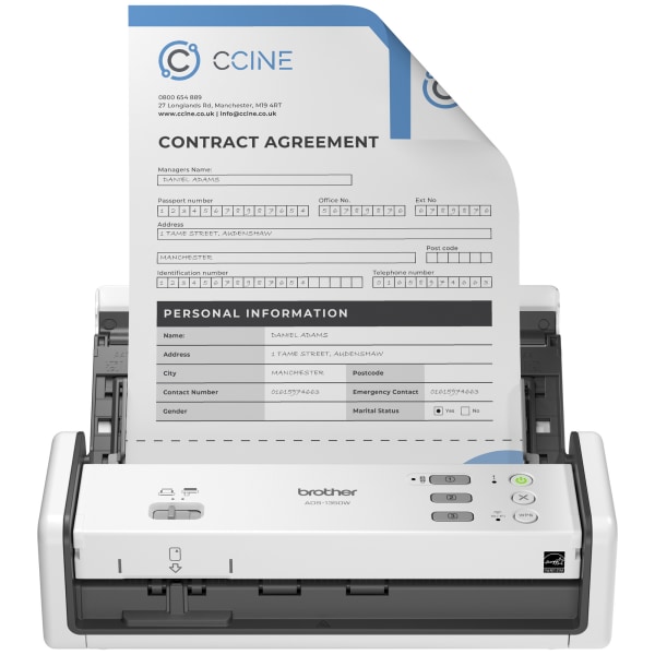 Brother ADS-1350W Duplex Portable Document Scanner, White/Black