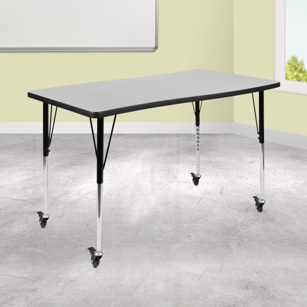 Photos - Display Cabinet / Bookcase Flash Furniture Mobile Rectangle Wave Flexible Collaborative Thermal Laminate Activity Table With Standard Height-Adjustable 