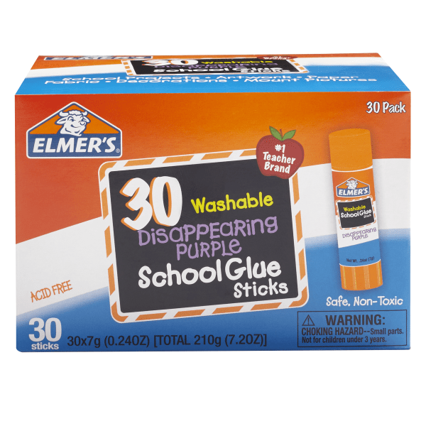 elmer s disappearing purple school glue sticks  washable  7 gram  30 count