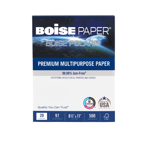Boise&reg; POLARIS&reg; Premium Multi-Use Paper, Letter Size (8 1/2&quot; x 11&quot;), 20 Lb, FSC&reg; Certified, Ream Of 500 Sheets 698308