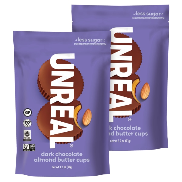 Unreal Chocolate Almond Butter Cups, 3.2 Oz, Pack Of 2 Bags -  108-57484-00630-4