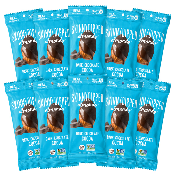 Skinny Dipped Almonds, Gluten-Free Dark Chocolate Cocoa, 1.2 Oz, Pack Of 10 Bags -  CHC004