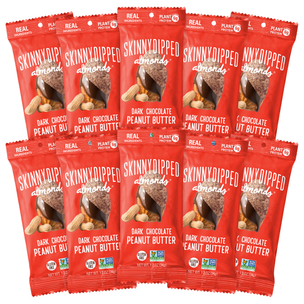 Skinny Dipped Almonds, Gluten-Free Dark Chocolate Peanut Butter, 1.2 Oz, Pack Of 10 Bags -  CHP004