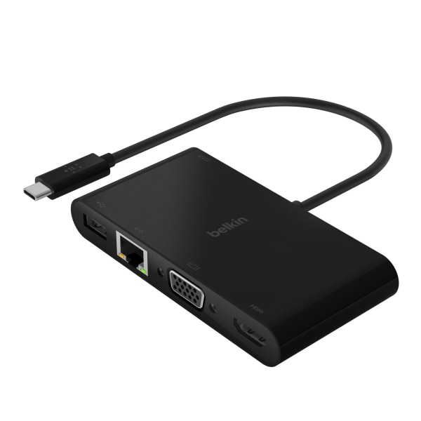 Belkin USB-C Multiport Adapter, USB-C to HDMI - USB A 3.0 - VGA, up to 100W Power Delivery, up 4k Resolution - for Notebook - 100 W - USB Type C - 1 x -  AVC004BK-BL