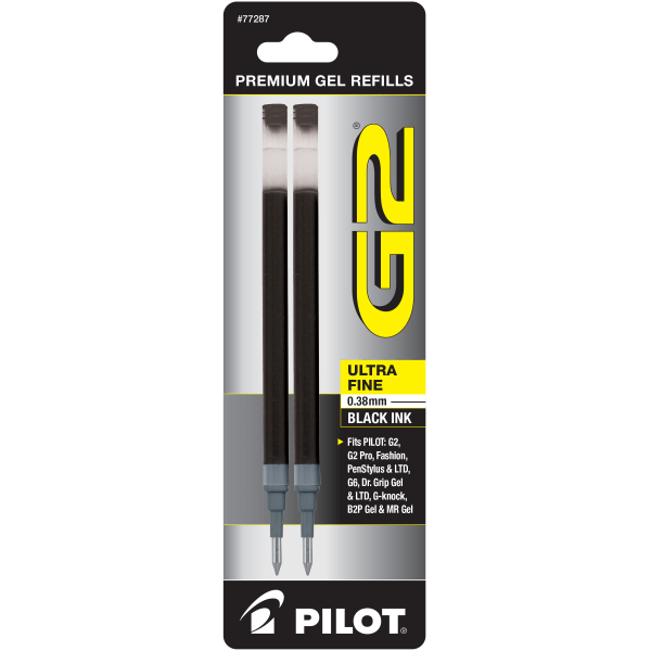 Pilot G2 Gel Refills Ultra Fine Point 038 mm Black Ink Pack Of 2 Refills