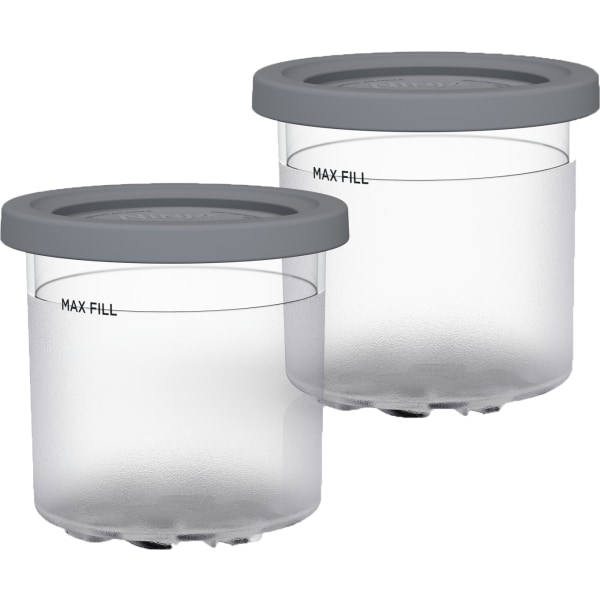 Ninja CREAMi Pints/Lids, 4-1/16" x 4-3/8" x 4-3/8", Clear/Gray, Pack Of 2 Pints/Lids