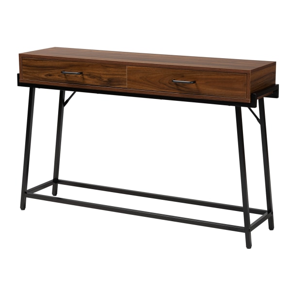 Baxton Studio Eivor Modern Industrial Wood And Metal 2-Drawer Console Table, 29-15/16""H x 47-1/4""W x 14-1/4""D, Walnut Brown Finished/Black -  2721-12499