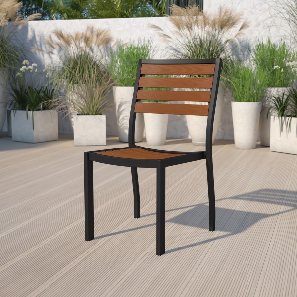 Photos - Other Household Chemicals Flash Furniture Lark Outdoor Faux Teak Poly Slat Armless Side Chair, Teak/Black XUDGHW6036
