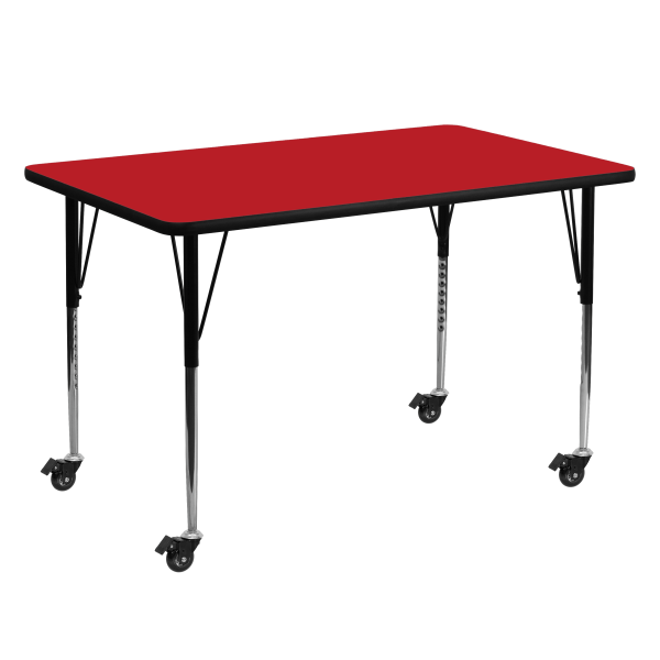 Flash Furniture Mobile Rectangular HP Laminate Activity Table With Standard Height-Adjustable Legs, 30-1/2""H x 30""W x 60""D, Red -  XUA3060RECRDHAC