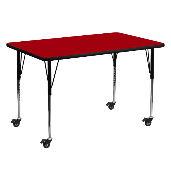 Flash Furniture Mobile Rectangular Thermal Laminate Activity Table With Standard Height-Adjustable Legs, 30-3/8""H x 30""W x 60""D, Red -  XUA3060RECRDTAC
