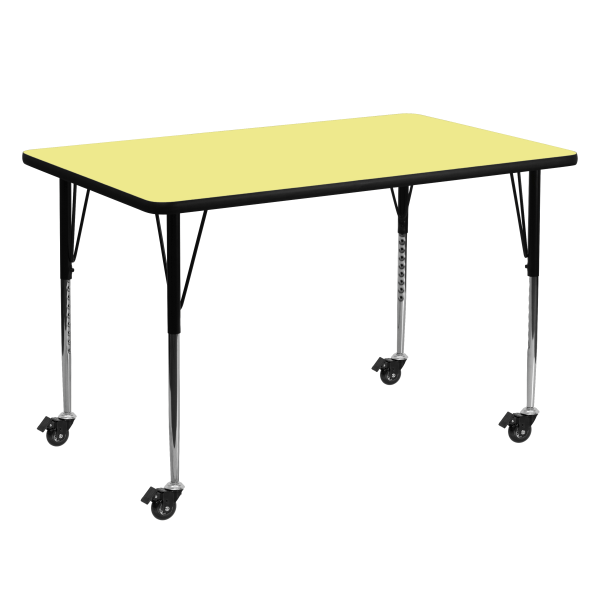 Flash Furniture Mobile Rectangular Thermal Laminate Activity Table With Standard Height-Adjustable Legs, 30-3/8""H x 30""W x 60""D, Yellow -  XUA3060RECYLTAC