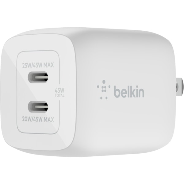 Photos - Charger Belkin BoostCharge Pro Dual USB-C GaN Wall  with PPS 45W Laptop Chromebook Charging - Power Adapter - 45 W WCH011DQWH 