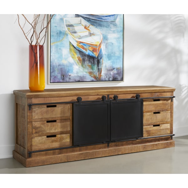 Coast to Coast Wallen 6-Drawer Credenza with 2 Sliding Barn Doors, 30""H x 70""W x 18""D, Coen Natural -  73355