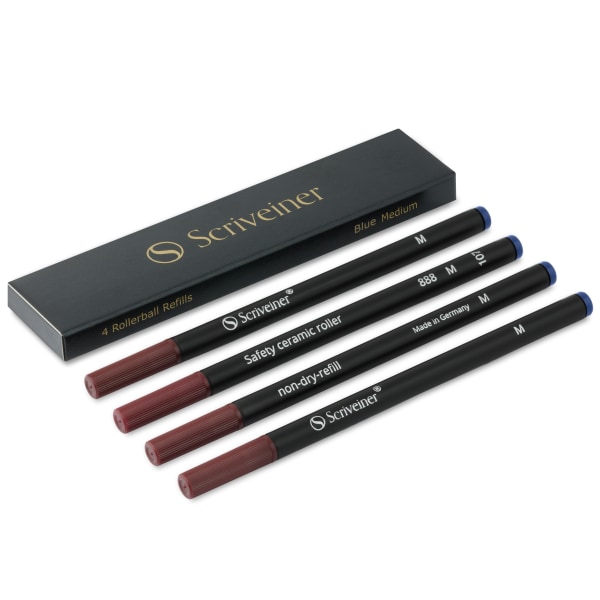 Scriveiner Rollerball Ink Refills Medium Point 07 mm Blue Ink Pack Of 4 Refills