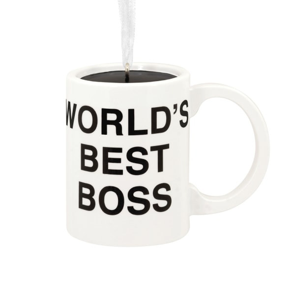 Hallmark Resin Christmas Ornament, 2-1/2" x 2" x 1-1/2", The Office World's Best Boss Coffee Mug