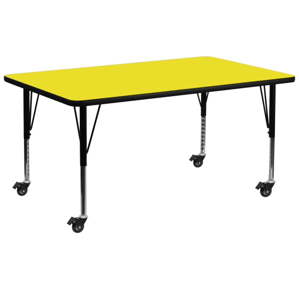 Flash Furniture Mobile Rectangular HP Laminate Activity Table With Height Adjustable Short Legs, 25-1/2""H x 30""W x 72""D, Yellow -  XUA3072RECYLHPC