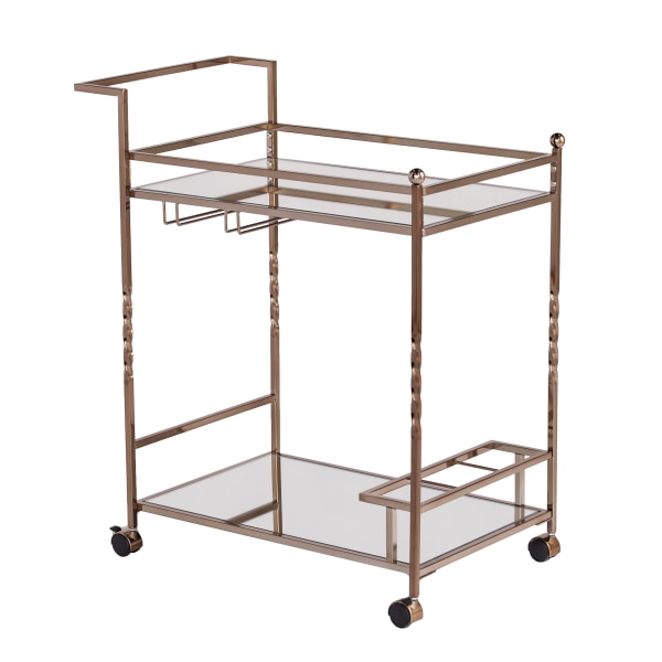 Southern Enterprises Ivers 2-Shelf Mirrored Bar Cart, With Bottle Holders And Stemware Racks, 31-1/2""H x 29""W x 15-3/4""D, Champagne -  HZ3585