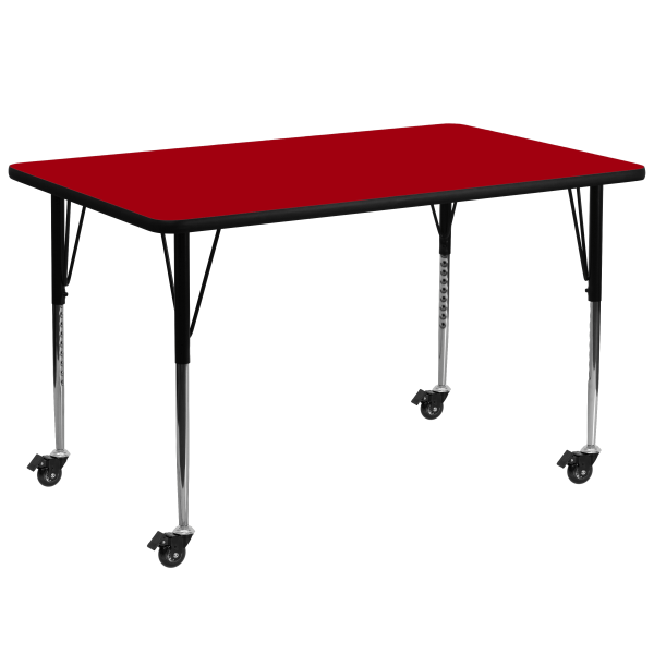 Flash Furniture Mobile Rectangular Thermal Laminate Activity Table With Standard Height-Adjustable Legs, 30-3/8""H x 30""W x 72""D, Red -  XUA3072RECRDTAC