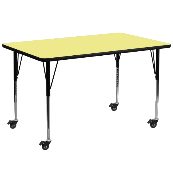 Flash Furniture Mobile Rectangular Thermal Laminate Activity Table With Standard Height-Adjustable Legs, 30-3/8""H x 30""W x 72""D, Yellow -  XUA3072RECYLTAC