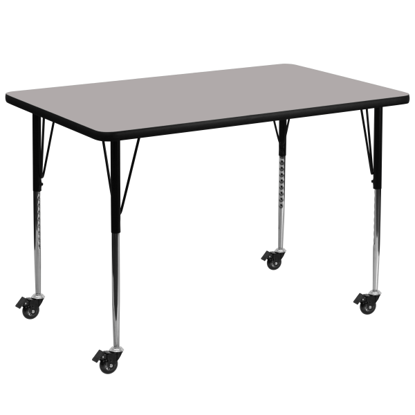 Flash Furniture Mobile Rectangular HP Laminate Activity Table With Standard Height-Adjustable Legs, 30-1/2""H x 36""W x 72""D, Gray -  XUA3672RECGYHAC