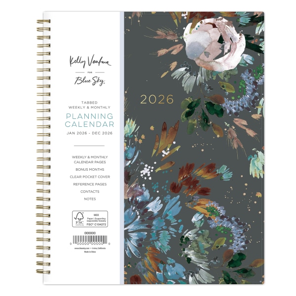 2026 Blue Sky Weekly/Monthly Planner, 8-1/2" x 11", Midnight Garden, January To December, 140944