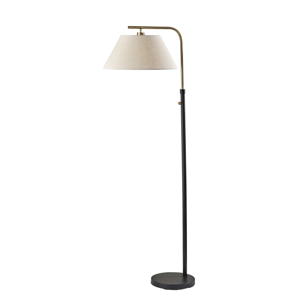 Adesso Fletcher Floor Lamp, 58-1/2""H, Off-White/Black/Antique Brass -  3956-01