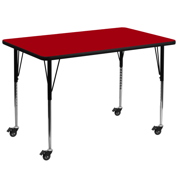 Flash Furniture Mobile 72""W Rectangular Thermal Laminate Activity Table With Standard Height-Adjustable Legs, Red -  XUA3672RECRDTAC