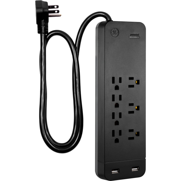 GE Pro 7-Outlet Surge Protector With USB, 3', Black