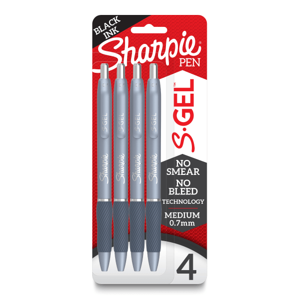 Sharpie® S-Gel Fashion Barrel Gel Pens, Medium Point, 0.7 mm, Blue Barrel, Black Ink, Pack Of 4 Pens